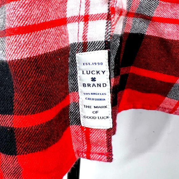LUCKY BRAND LONG SLEEVES PLAD SHIRT, RED BLACK WHITE, SOFT,STRECH MATERIAL,LARGE - Picture 8 of 13